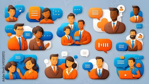 Line Style Communication Icons Web Mobile App,communication, talking, discussion, speech bubble, team, support ,vector photo