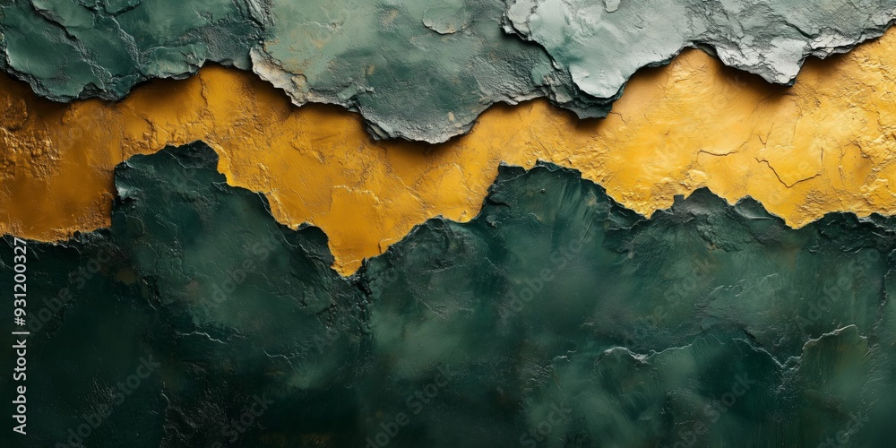 Obraz premium Abstract Forest Green and Ochre Spray Paint on Concrete Wall, generative ai