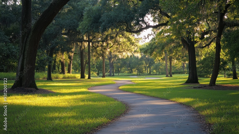 Obraz premium Serene Pathway through a Lush Canopy of Trees