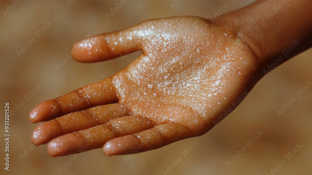 Fototapeta premium Close-up of a skin blister on the hand or foot, highlighting its appearance with clear details.