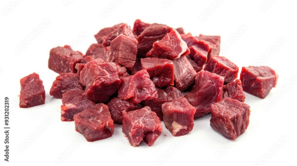 Obraz premium Raw Beef Cubes Isolated on White Background