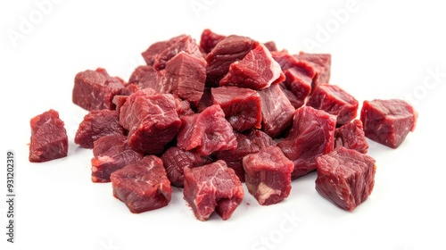 Raw Beef Cubes Isolated on White Background