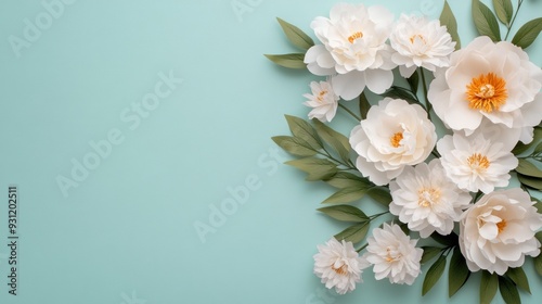 A beautiful top view of a white flower against a soft pastel background.