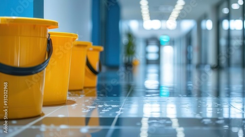 Office janitorial service equipped with purifier buckets for cleaning