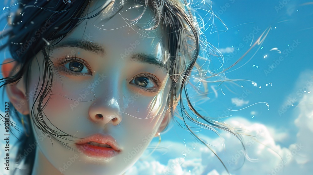 korean woman smile beautiful in a sky blue background korean woman smile beautiful in a sky blue background
