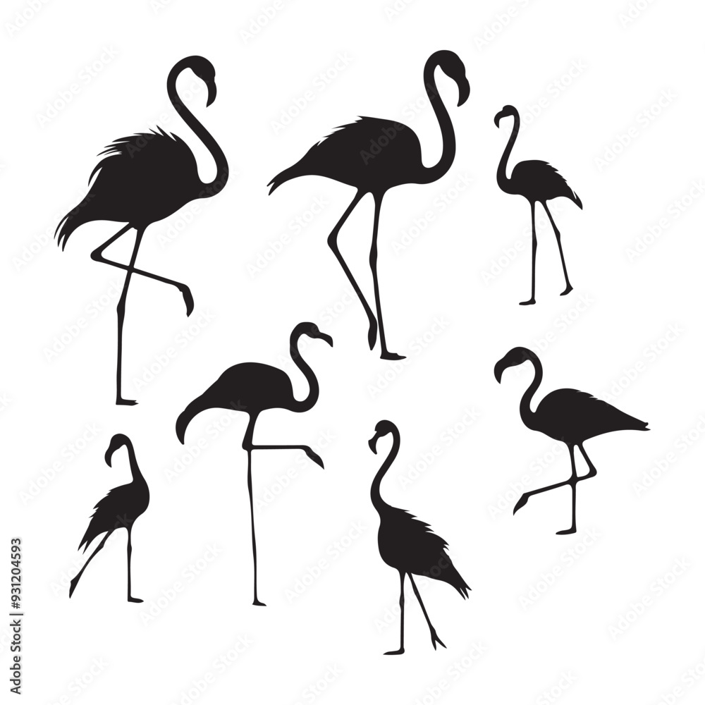 Set of silhouettes of flamingo birds ,Flamingo silhouettes set, large pack of vector silhouette design, isolated white background Set of silhouettes of flamingo birds ,Flamingo silhouettes set, large pack of vector silhouette design, isolated white background