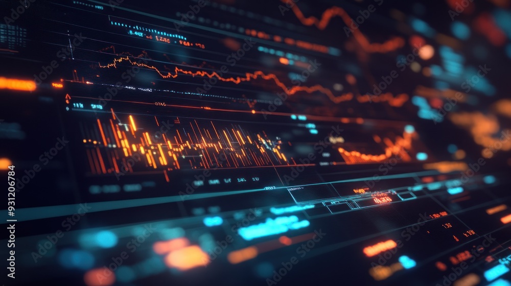 A Close-Up of a Digital Screen Displaying Financial Data with Vivid Red and Orange Lines A Close-Up of a Digital Screen Displaying Financial Data with Vivid Red and Orange Lines