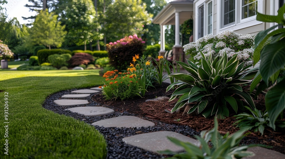 Obraz premium Blooming flowers in a serene garden