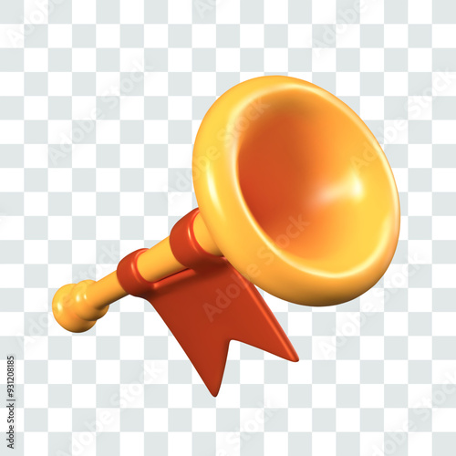 Realistic trumpet for game design. Musical wind instrument for sound notification