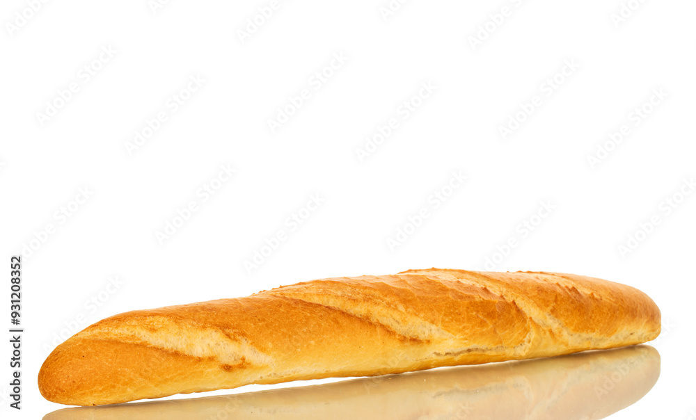 One aromatic baguette, macro, isolated on white background. One aromatic baguette, macro, isolated on white background.