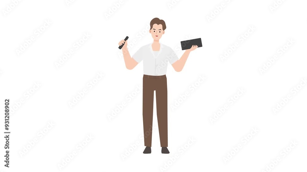 Man Holding Stick and tablet Man Holding Stick and tablet