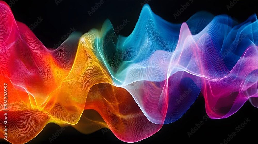 Fototapeta premium Colorful waveforms representing abstract data patterns in motion