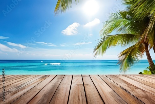 the AI Image Generator, seascape and palm tree, blur bokeh light of calm sea and sky