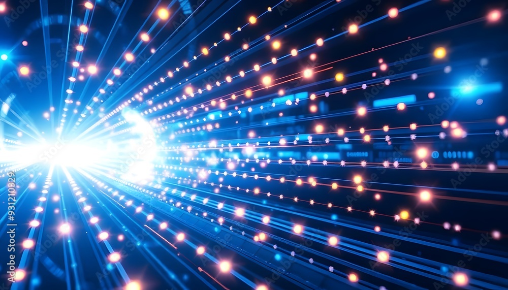 Naklejka premium Glowing orange and yellow lights with a blurred background, creating a warm and festive atmosphere