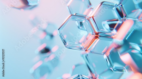 Ethereal 3D hexagons with transparent layers, abstract background with airy design