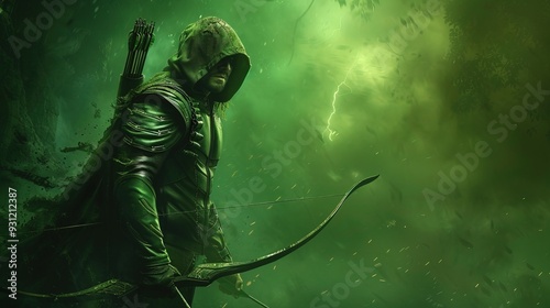 Bright green arrow stands out boldly against a monochromatic background photo