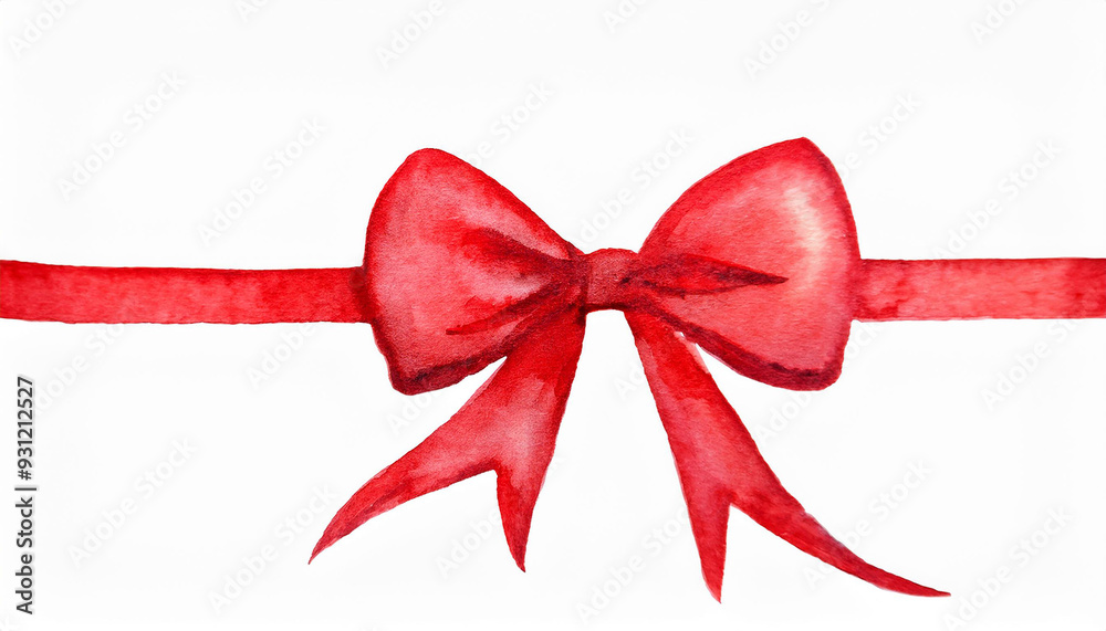 Watercolor painting of bright red bow isolated on clear white background. Hand drawn art. Watercolor painting of bright red bow isolated on clear white background. Hand drawn art.