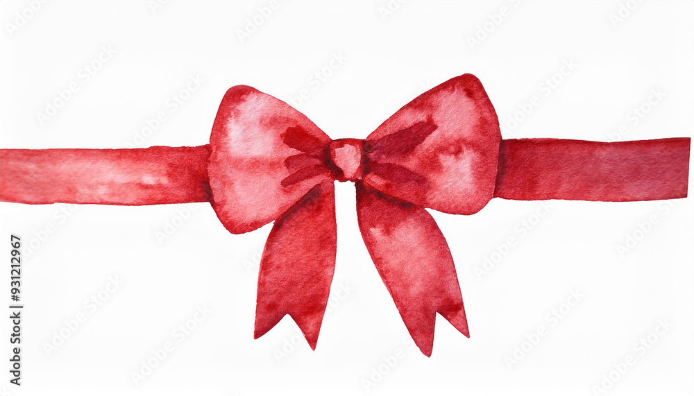 Watercolor painting of bright red bow isolated on clear white background. Hand drawn art. Watercolor painting of bright red bow isolated on clear white background. Hand drawn art.