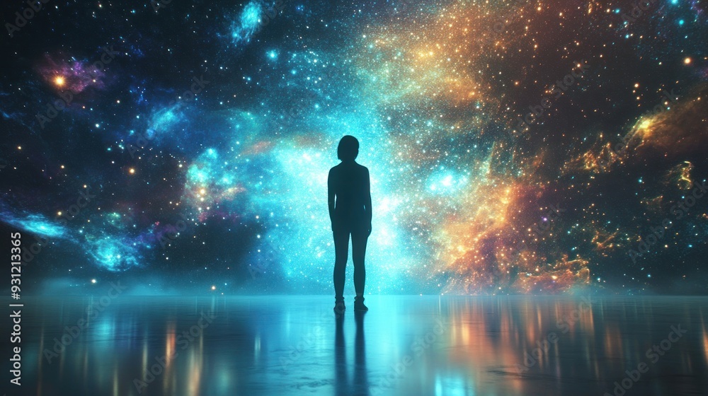 Silhouette of a Person Gazing at a Cosmic Nebula Silhouette of a Person Gazing at a Cosmic Nebula