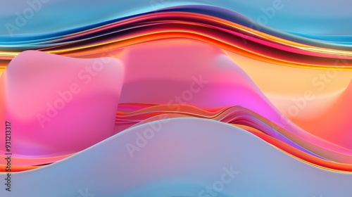 Vibrant layered 3D shapes with depth and perspective, colorful lighting, abstract dimensional art background. photo