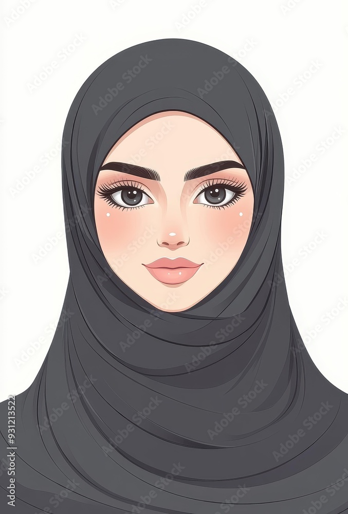 A joyful Arab woman in a hijab and black dress, smiling brightly against a white backdrop in comic book style. A joyful Arab woman in a hijab and black dress, smiling brightly against a white backdrop in comic book style.
