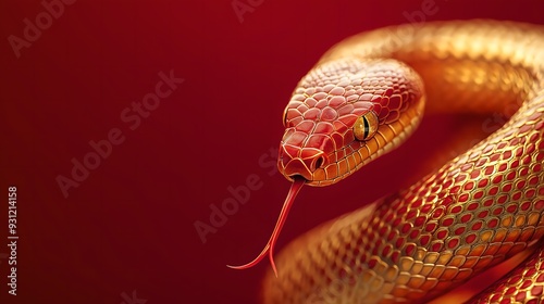 Elegant Red and Gold Chinese Zodiac Snake Illustration for 2025 New Year Celebration Banner and Poster Design