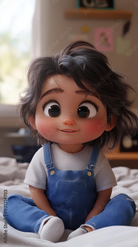 A cheerful 3D baby boy with brown hair sits on his cozy bed, surrounded by playful characters in a lively studio setting. A cheerful 3D baby boy with brown hair sits on his cozy bed, surrounded by playful characters in a lively studio setting.