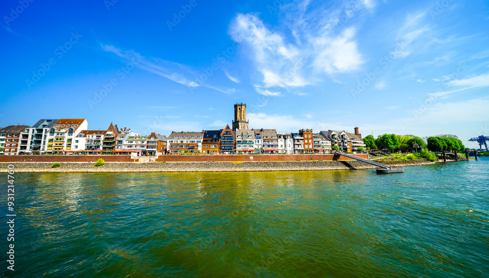Fototapeta premium View of the landscape and the city on the Rhine near Emmerich am Rhein. 