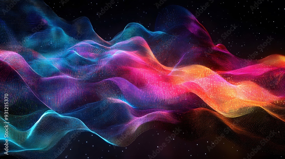 Multi-layered abstract data patterns in vibrant colors on a black background Multi-layered abstract data patterns in vibrant colors on a black background