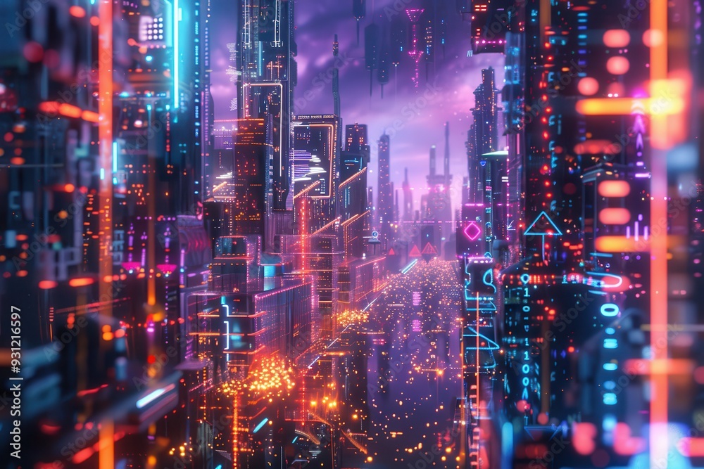 A futuristic holographic cityscape, with abstract buildings and floating structures glowing in neon hues.A futuristic holographic cityscape, with abstract buildings and floating structures glowing in A futuristic holographic cityscape, with abstract buildings and floating structures glowing in neon hues.A futuristic holographic cityscape, with abstract buildings and floating structures glowing in