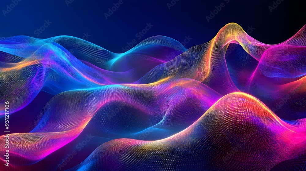 Brightly colored data flows in overlapping waves on a dark background Brightly colored data flows in overlapping waves on a dark background