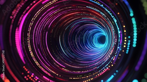 Circular data patterns in neon colors representing data flows