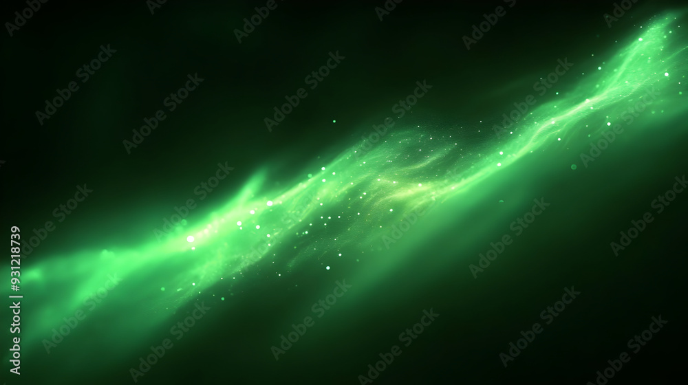 Abstract green light wave with sparkling effects in a dark background. Abstract green light wave with sparkling effects in a dark background.