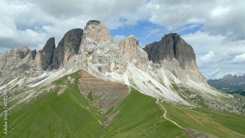 4K Aerial of Dolomites in Trentino Alto Adige, Italy in August 2024. photo