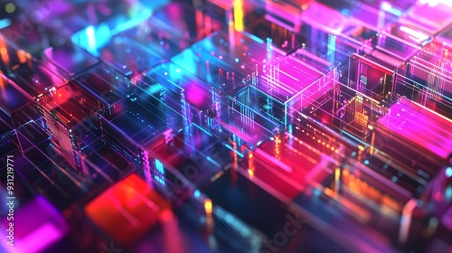 Multi-layered abstract data patterns represented in bright neon colors