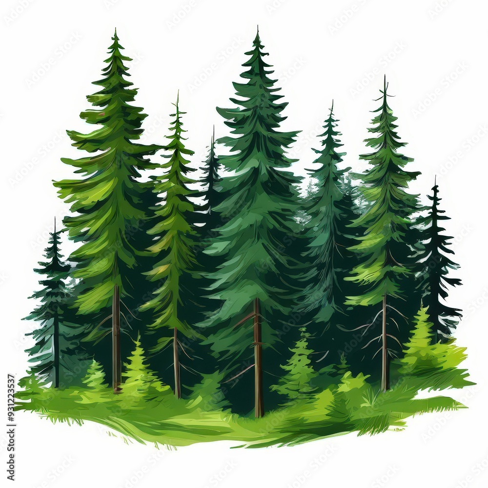 Obraz premium the AI Image Generator, painting of a forest with many trees
