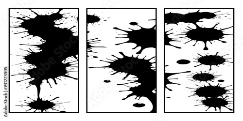 Set of 3 Abstract black and white pattern. For use in graphics. Minimalist illustration for printing on wall decorations