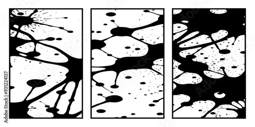 Set of 3 Abstract black and white pattern. For use in graphics. Minimalist illustration for printing on wall decorations