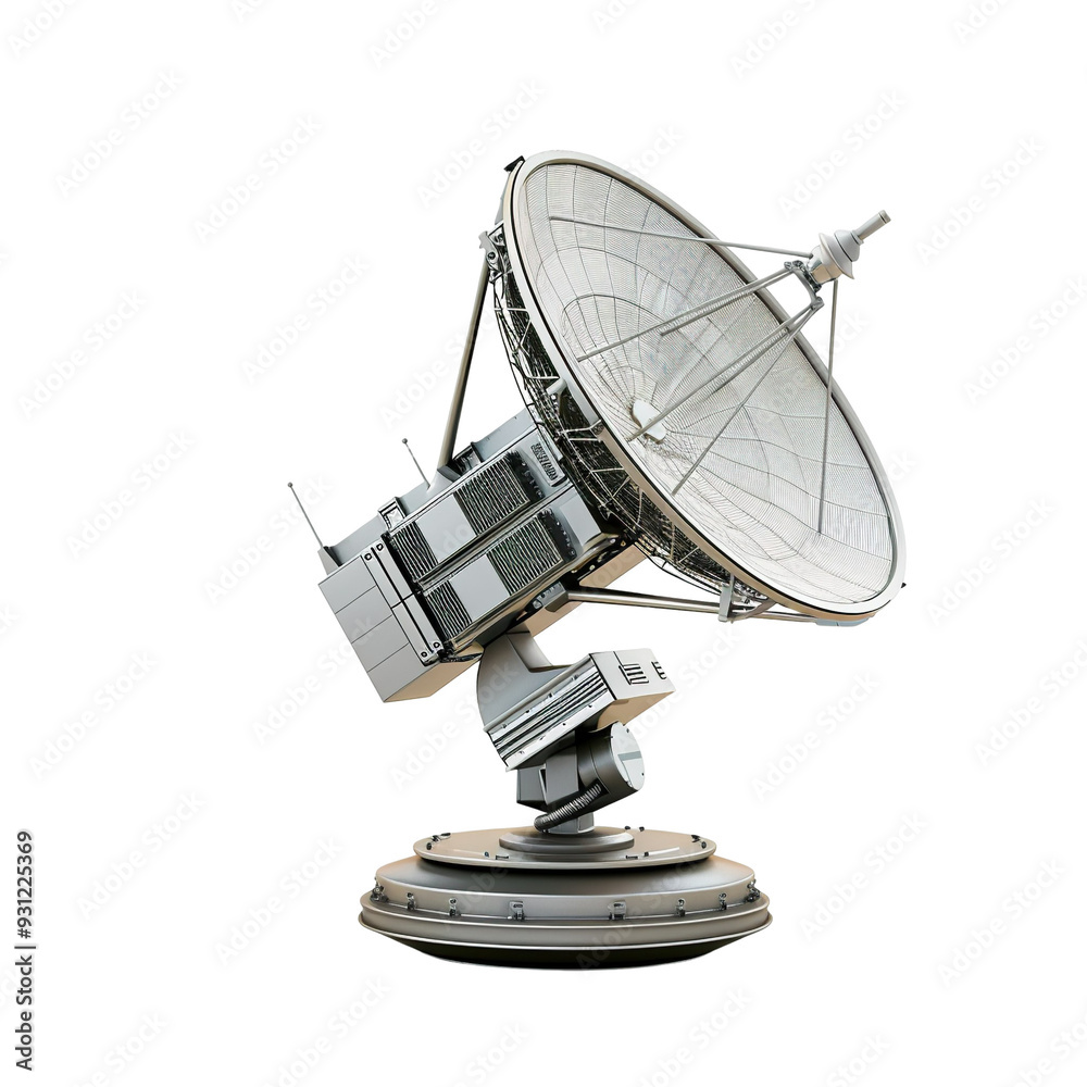 Angled view of a satellite antenna isolated on a white transparent background Angled view of a satellite antenna isolated on a white transparent background