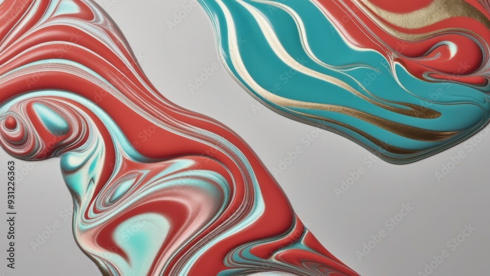 Obraz premium Abstract Swirling Acrylic Paint Art Background, Red, Blue, Green, Gold, White