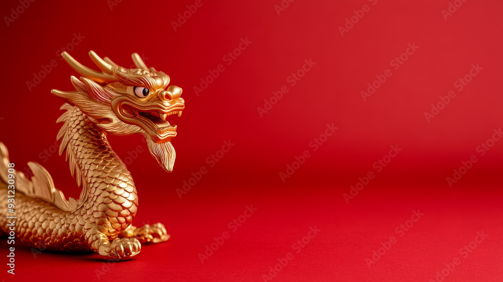 Fototapeta premium Festive red and gold background with faint dragon patterns celebrating the Chinese New Year traditional holiday feel with bold cultural imagery 