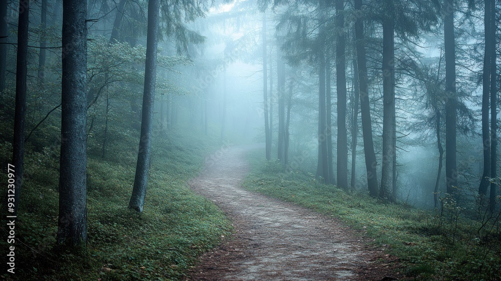 Fototapeta premium Mystical Foggy Forest Path