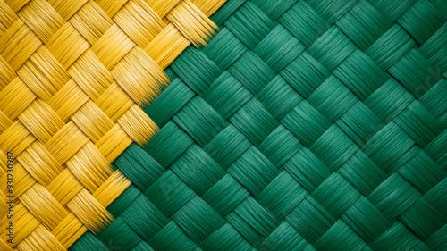 Earthy green and yellow background with subtle woven straw patterns celebrating Kwanzaa African American cultural holiday rich and meaningful festive tone  photo