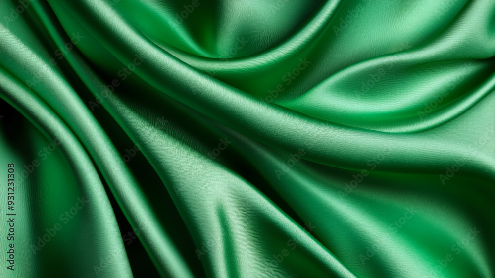 Fototapeta premium Green silk with soft waves and gentle light reflections creating a serene abstract background for World Health Day calming and refreshing vibe 