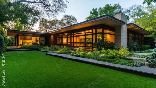 Modern house with a garden and lawn in front