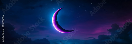 Shadowy dark purple and midnight blue gradient with glowing stars subtly forming a crescent moon capturing an Eid celebration mood  photo