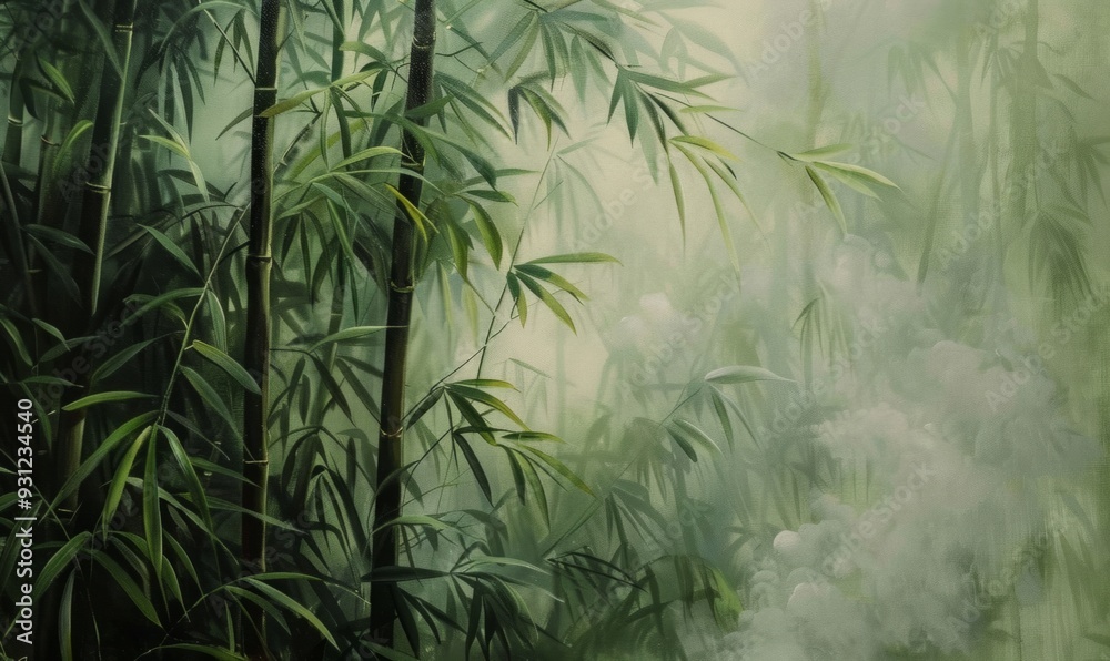 close-up, realistic, portrait of a misty morning in a bamboo forest close-up, realistic, portrait of a misty morning in a bamboo forest