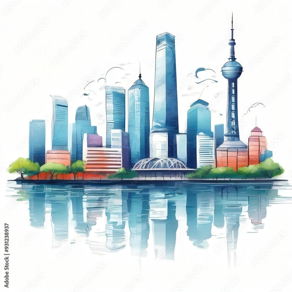 Fototapeta premium the AI Image Generator, shanghai cityscape and skyline