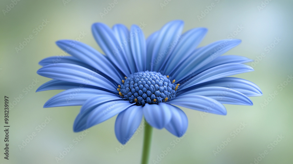 A striking blue flower stands tall, its detailed petals catching the light in a peaceful outdoor environment A striking blue flower stands tall, its detailed petals catching the light in a peaceful outdoor environment