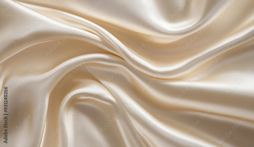 Close-up of a smooth, flowing ivory satin fabric. Close-up of a smooth, flowing ivory satin fabric.